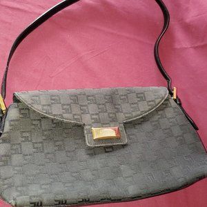 Vintage St John Black Shoulder Bag from Italy with Gold Accents